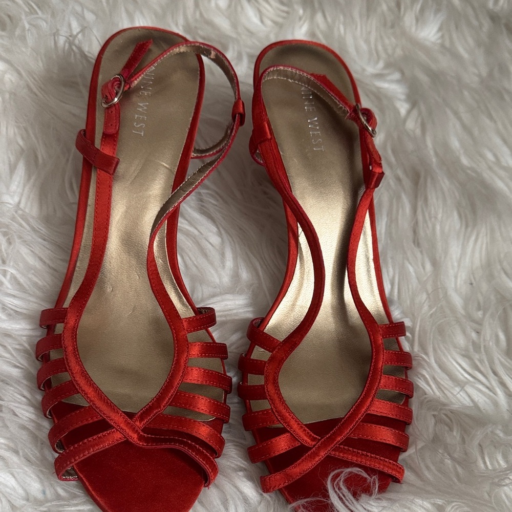Nine West Red Strappy Heels 2 inches 8.5 never worn